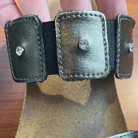 NAOT Leather Metallic Bronze Strappy Sandals Cork Made is Israel Sz 8 Rhinestone - Picture 5 of 14